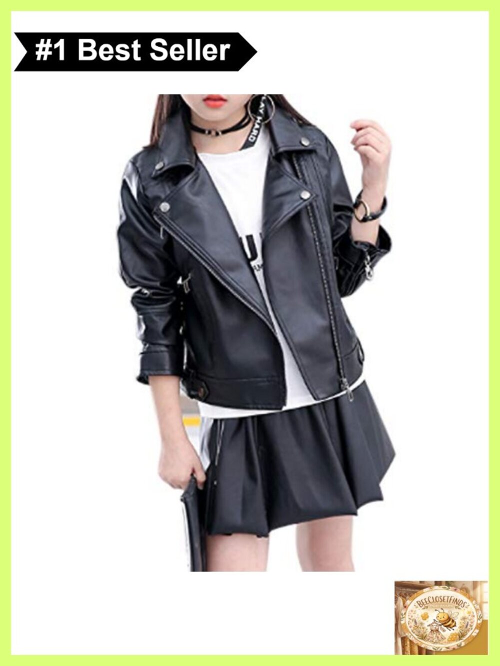 Girls Faux Leather Moto Biker Jacket Zip Up Outerwear